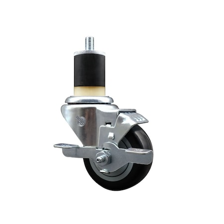 Service Caster 3'' Black Poly Swivel 1-7/8'' Expanding Stem Caster with Brake SCC-EX20S314-PPUB-BLK-TLB-178